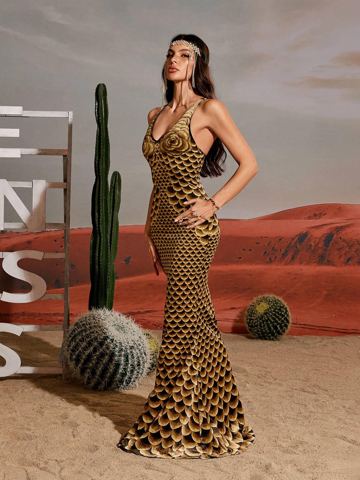 Printed Mermaid Maxi Dress