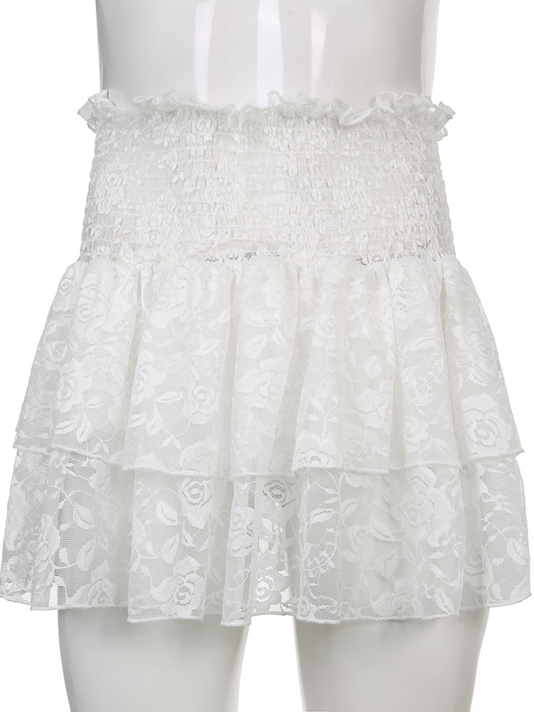 Ruched Cascading Ruffle Mini Skirt