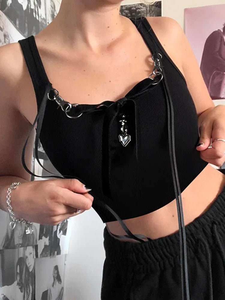 Gothic Sexy Slim Slash Neck Sleeveless Basic Solid Bandage Crop Top