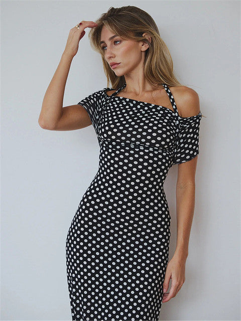 Black Polka Dot Off - shoulder Maxi Dress