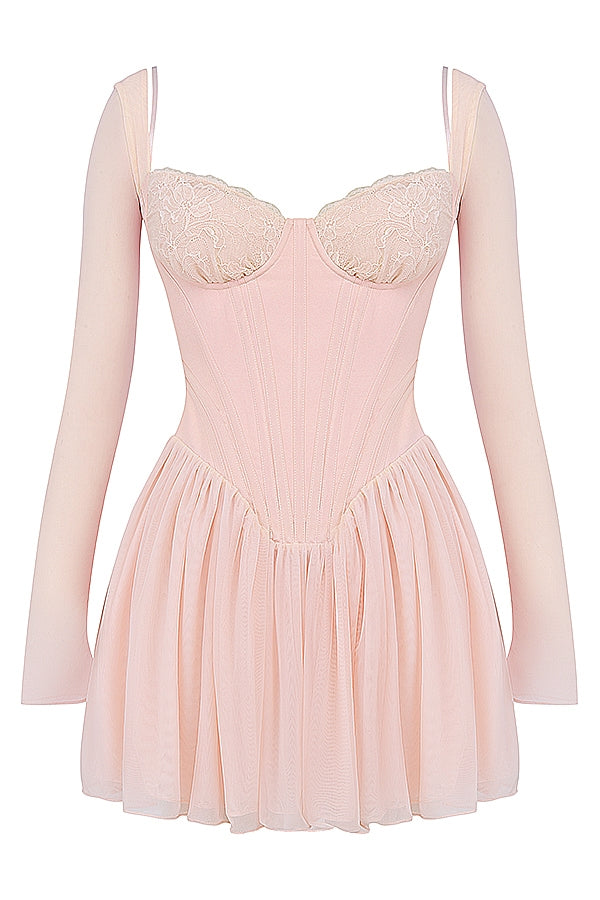 Bombshell Long Sleeve Bustier Graceful Corset Frill Mini Dress