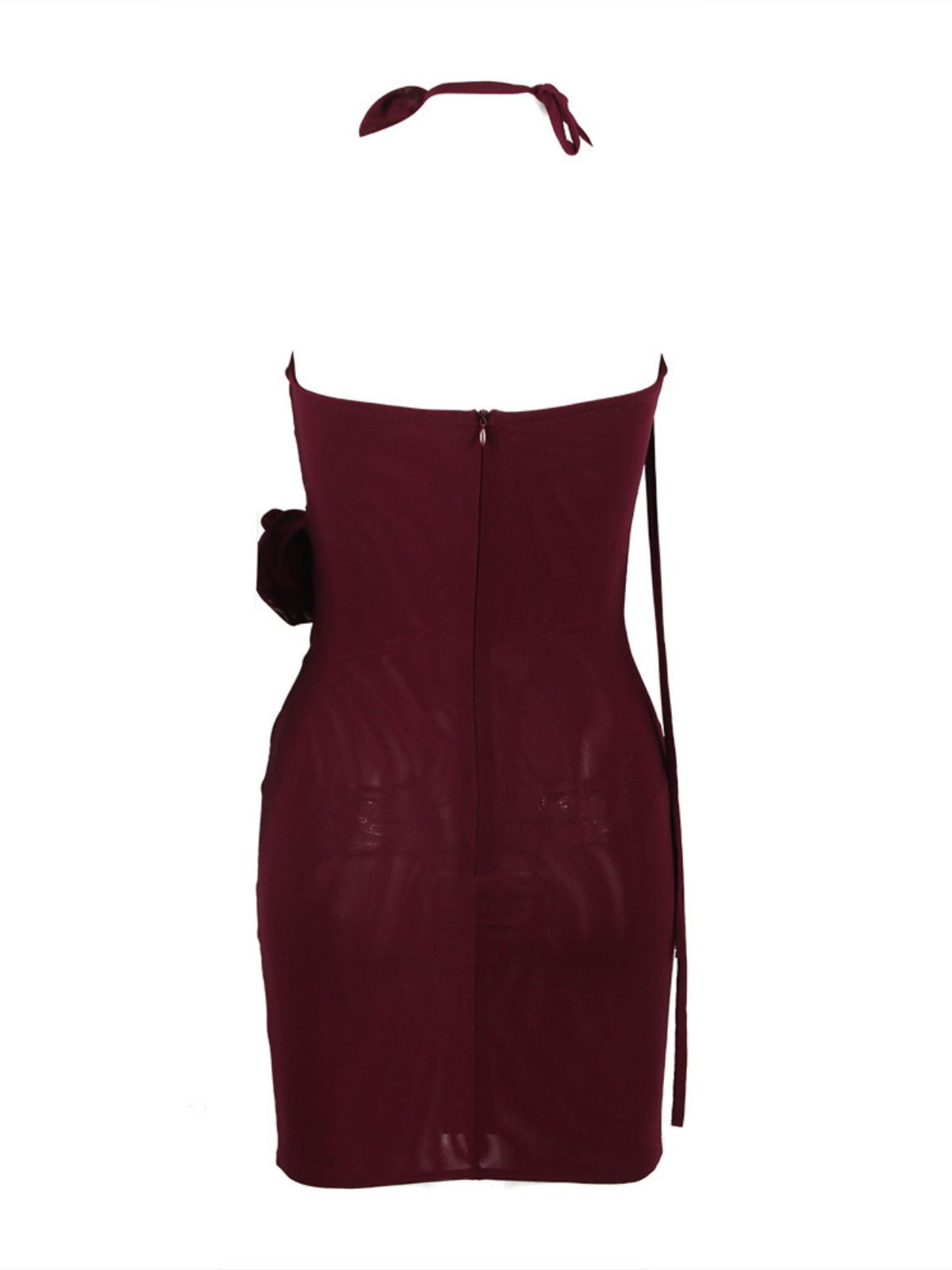 Strapless Rosette Ruched Mesh Cutout Bodycon Mini Dress