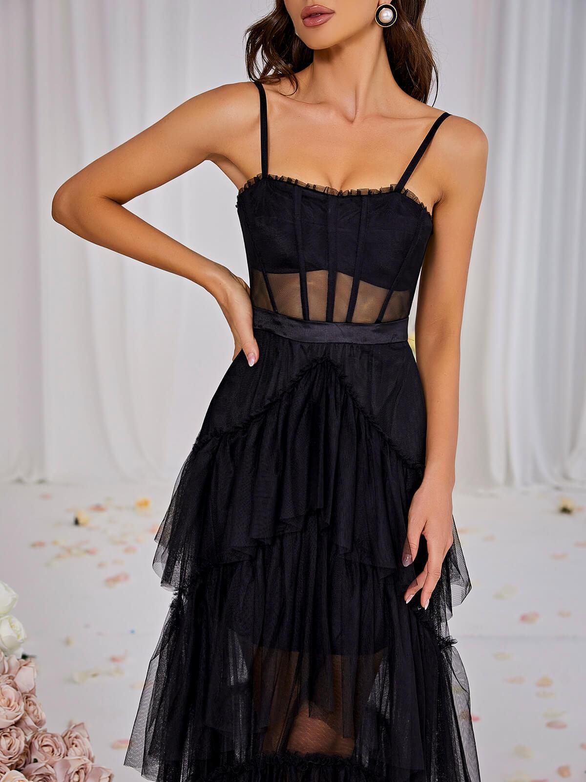 Mesh Maxi Dress In Black