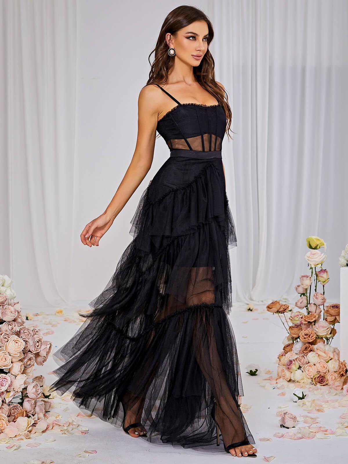 Mesh Maxi Dress In Black