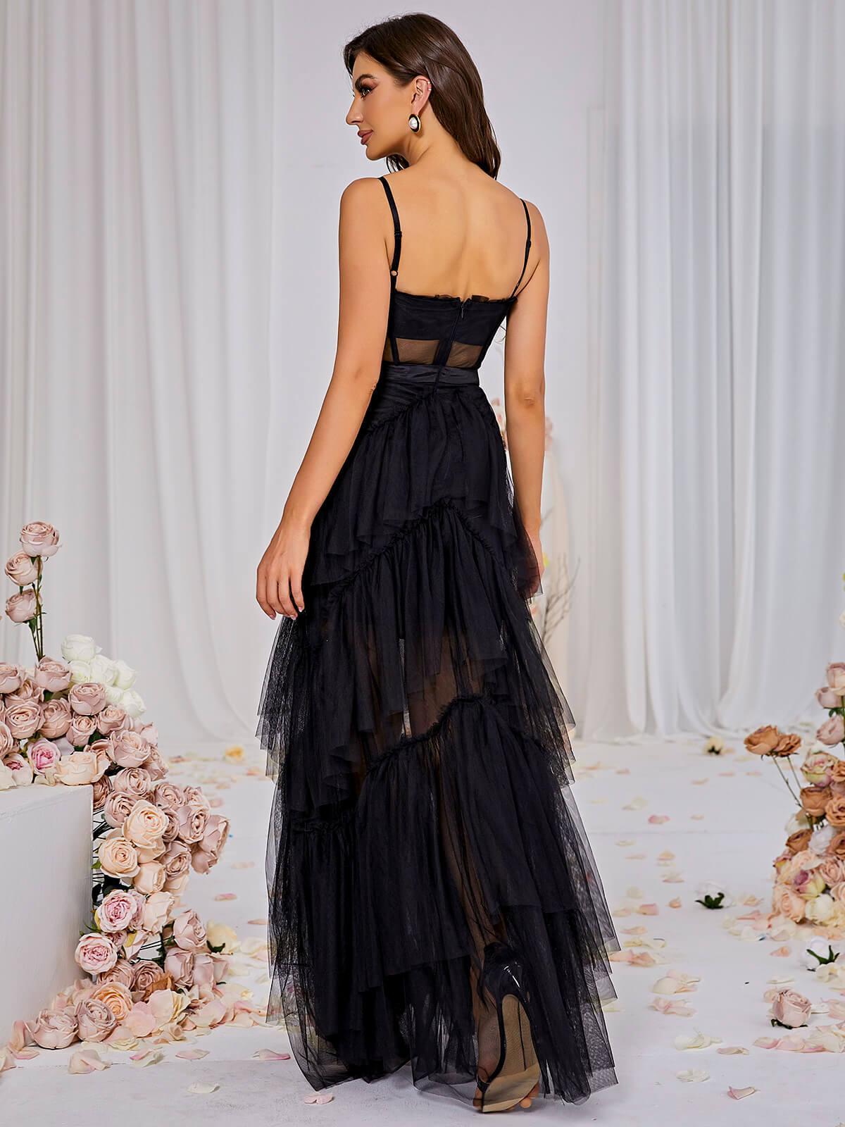 Mesh Maxi Dress In Black