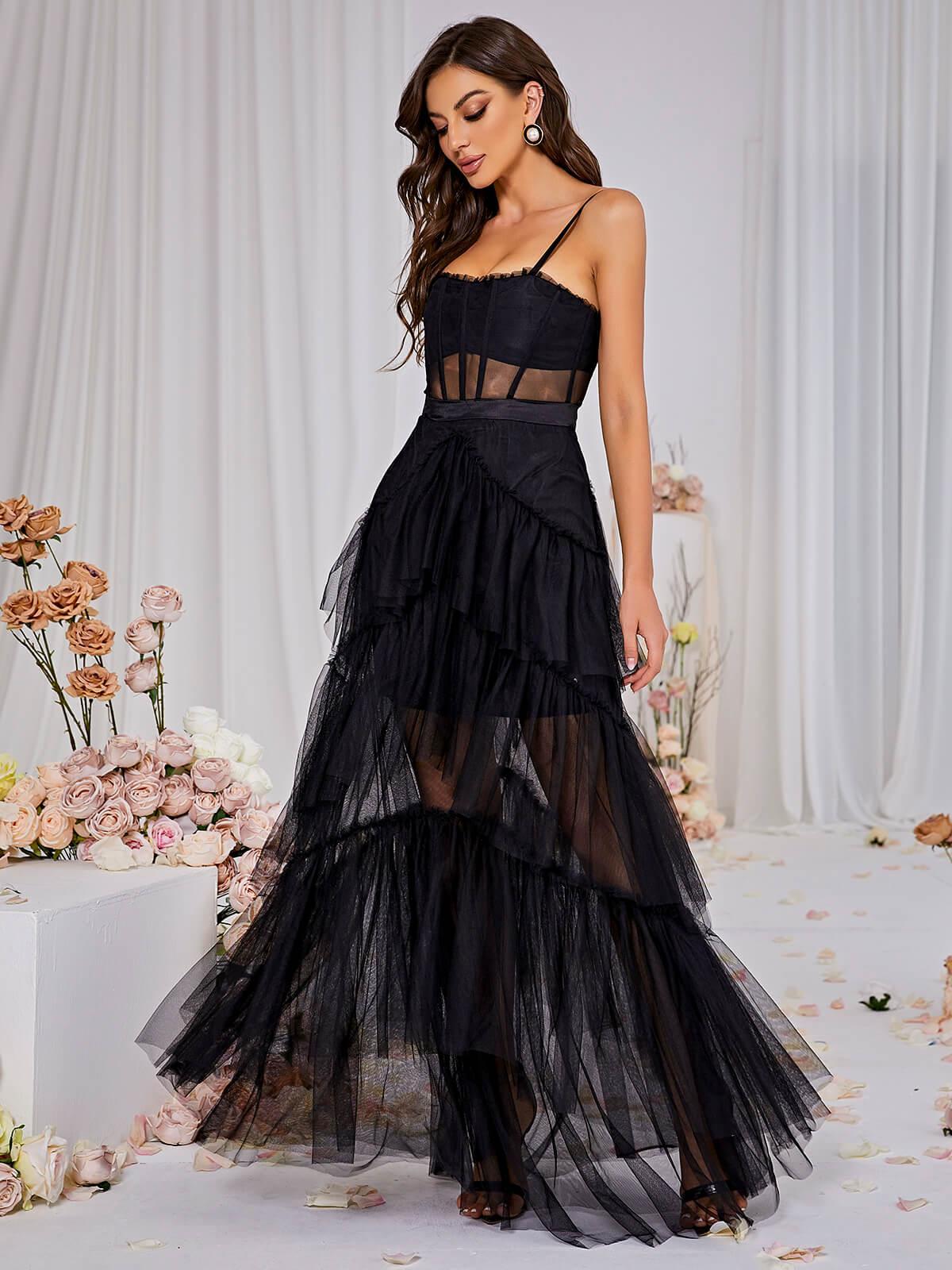 Mesh Maxi Dress In Black