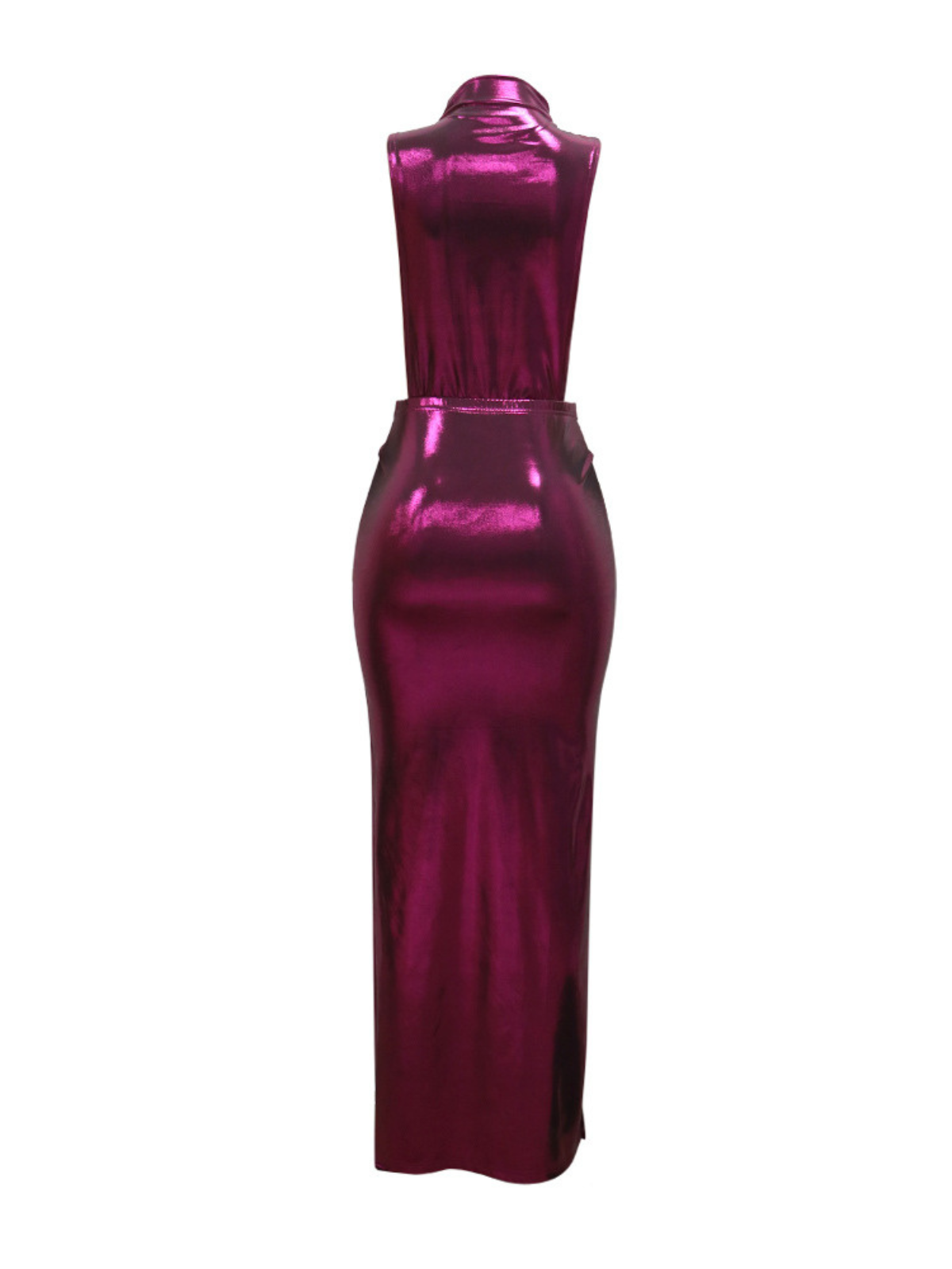 Sleeveless Draped Split Metallic Maxi Dress