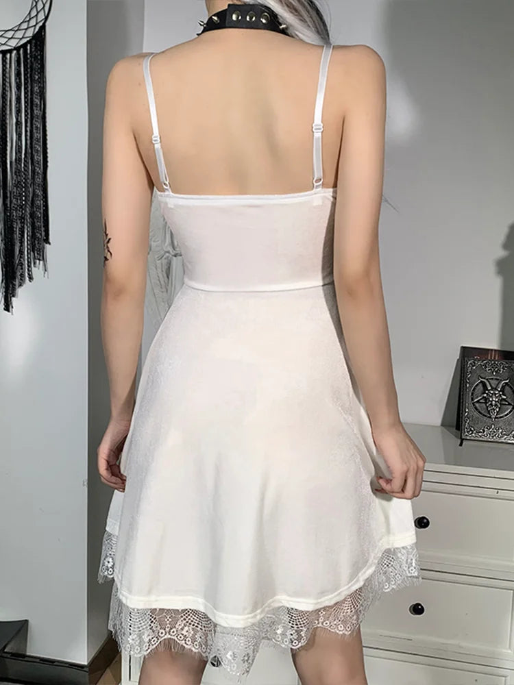 Velvet Spaghetti Strap Backless Moon Pendant Colorful Lace Trim ALine Waistin Sleeveless Corset Dress