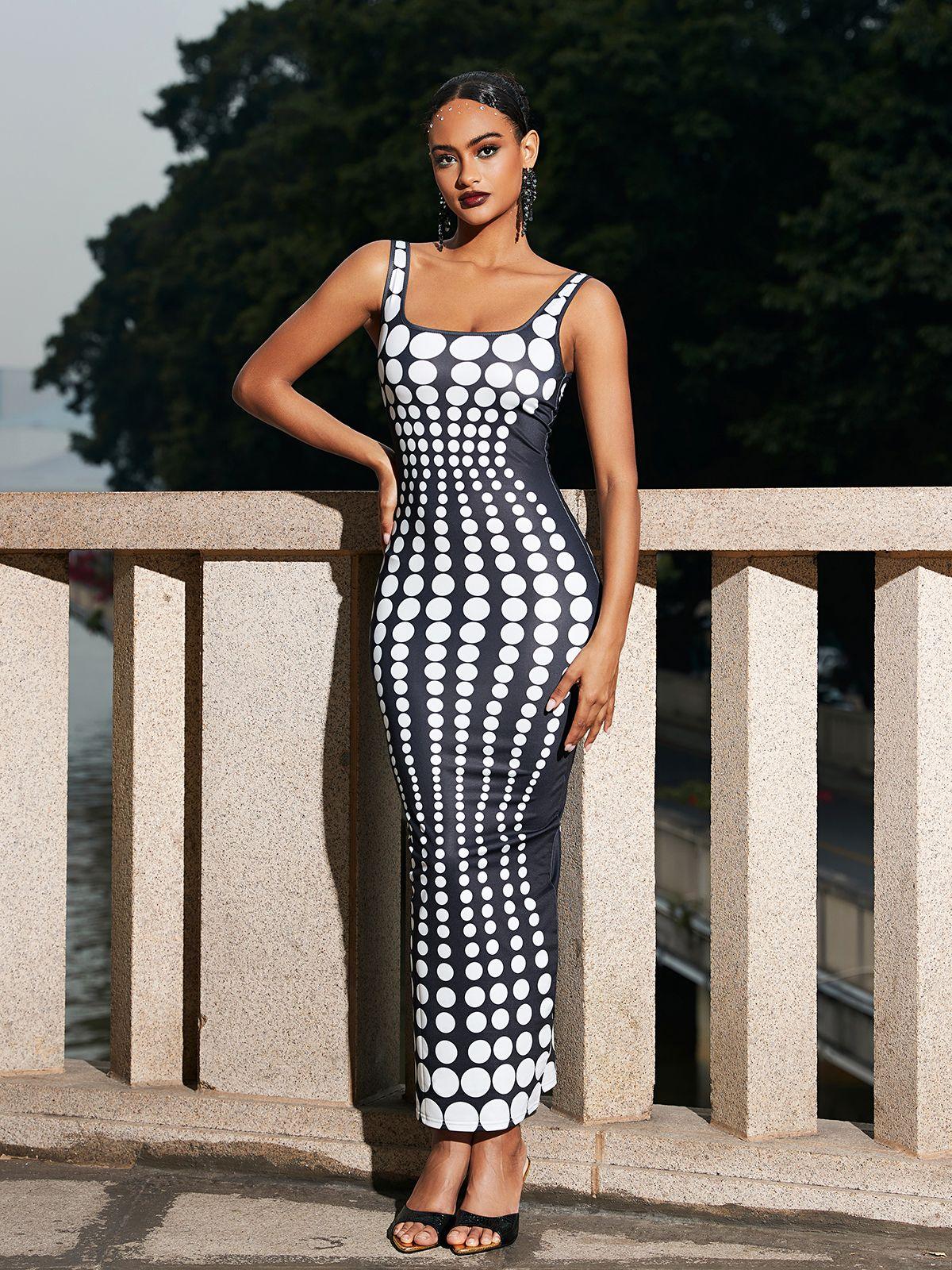 Dot Printed Maxi Dress In White