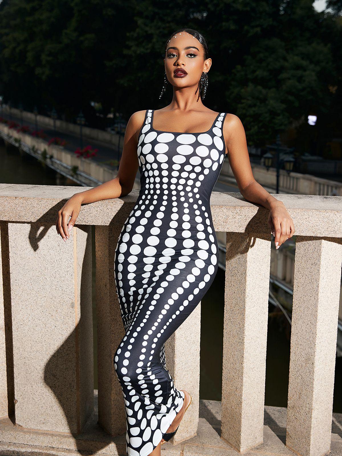 Dot Printed Maxi Dress In White