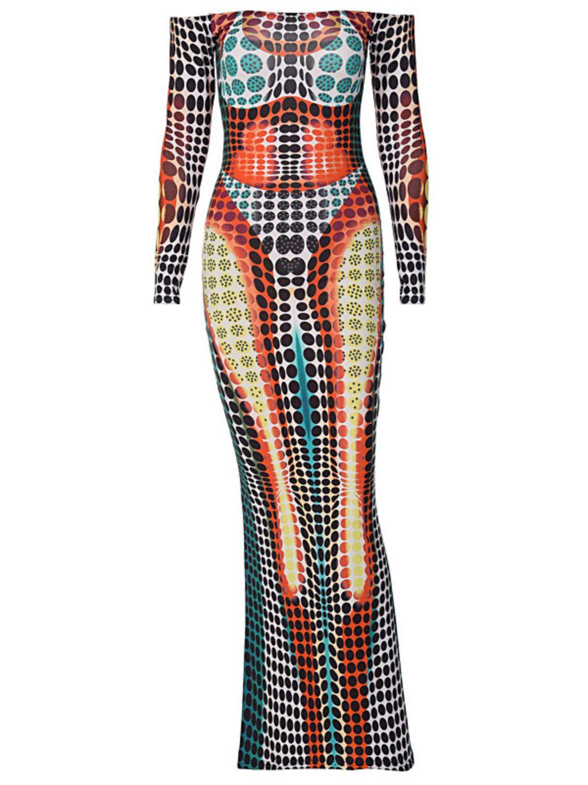 Off Shoulder Maxi Dress In Multi
