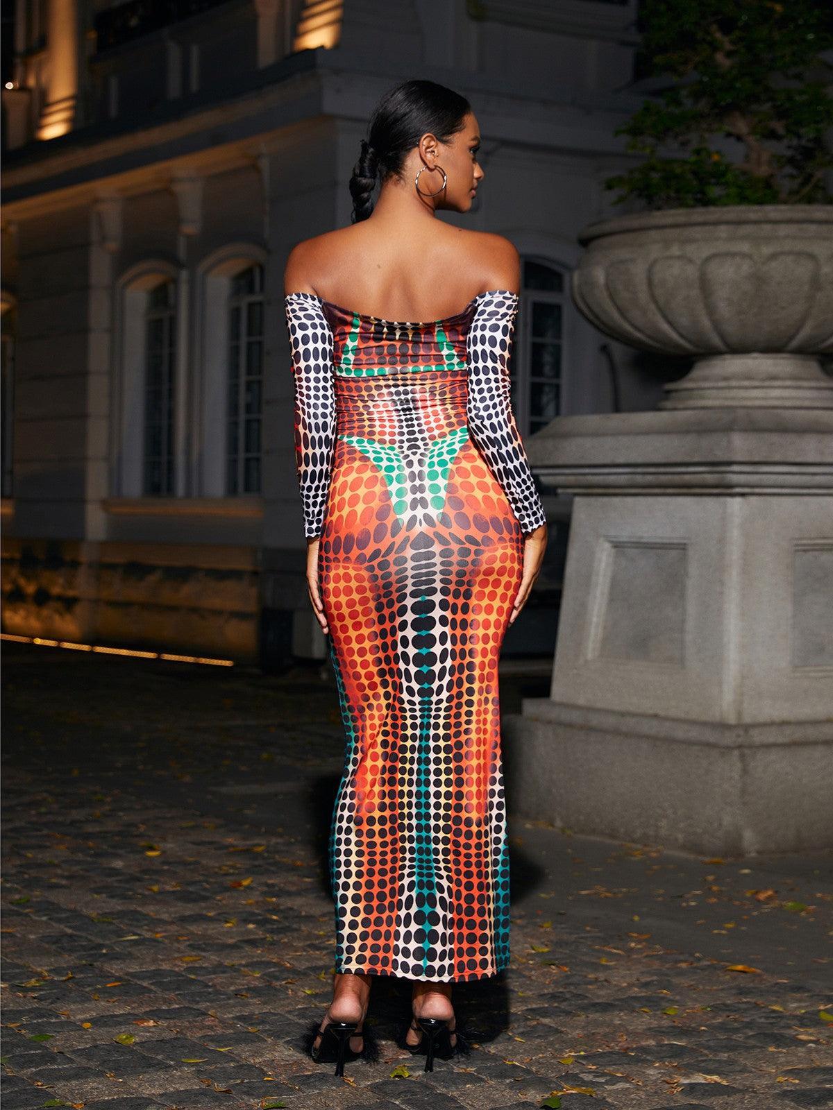Off Shoulder Maxi Dress In Multi
