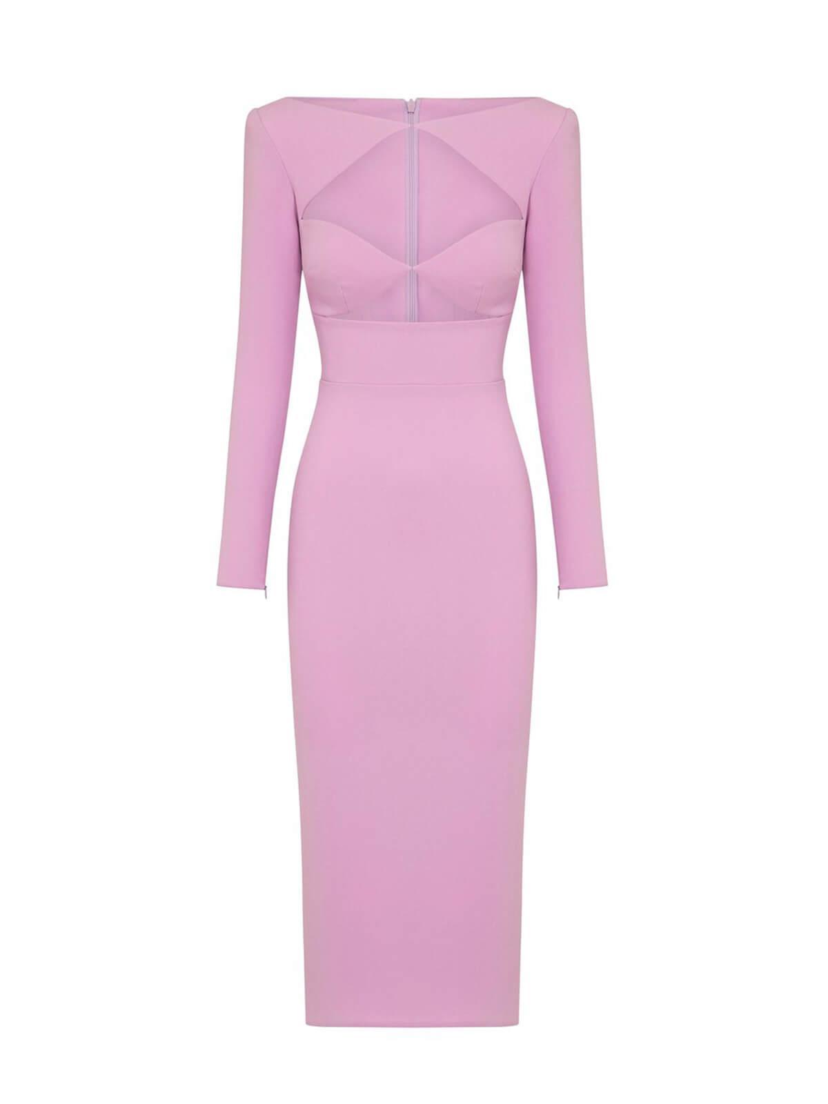 Long Sleeve Twist Front Cutout Bandage Bodycon Midi Dress