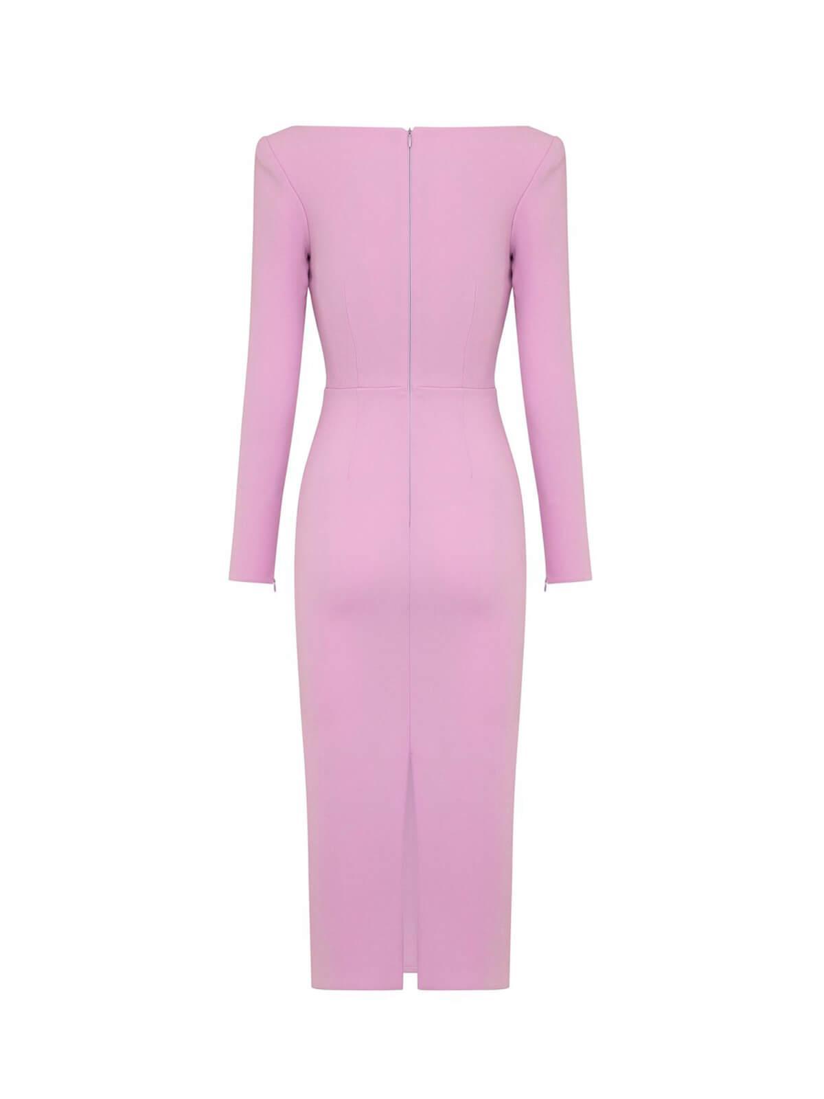 Long Sleeve Twist Front Cutout Bandage Bodycon Midi Dress