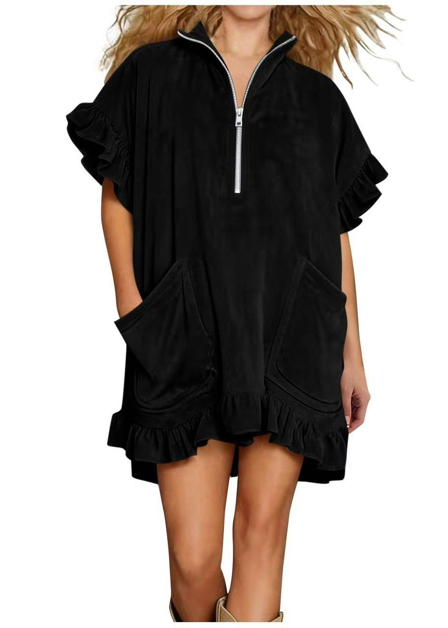 Italian Mulberry Ruffled Zippered Cotton Maxi Dress Summer