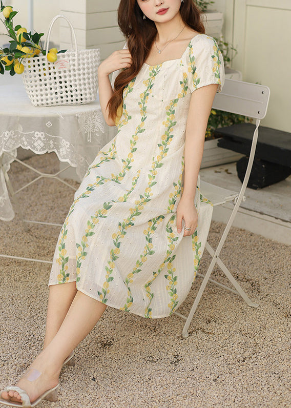 Italian White Print Hollow Out Cotton Maxi Dresses Summer
