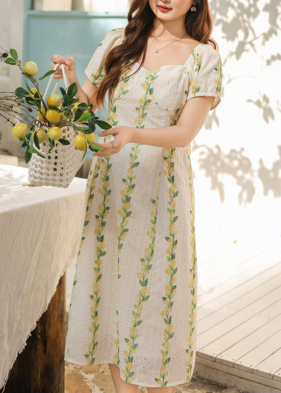Italian White Print Hollow Out Cotton Maxi Dresses Summer