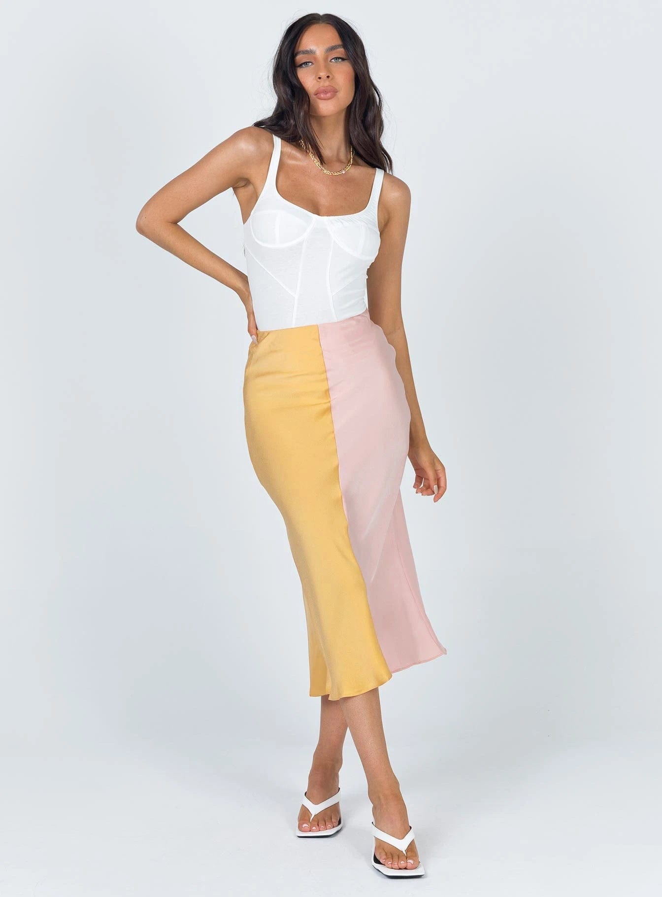 High Rise Dual Colored Pastel Midi Slip Dress