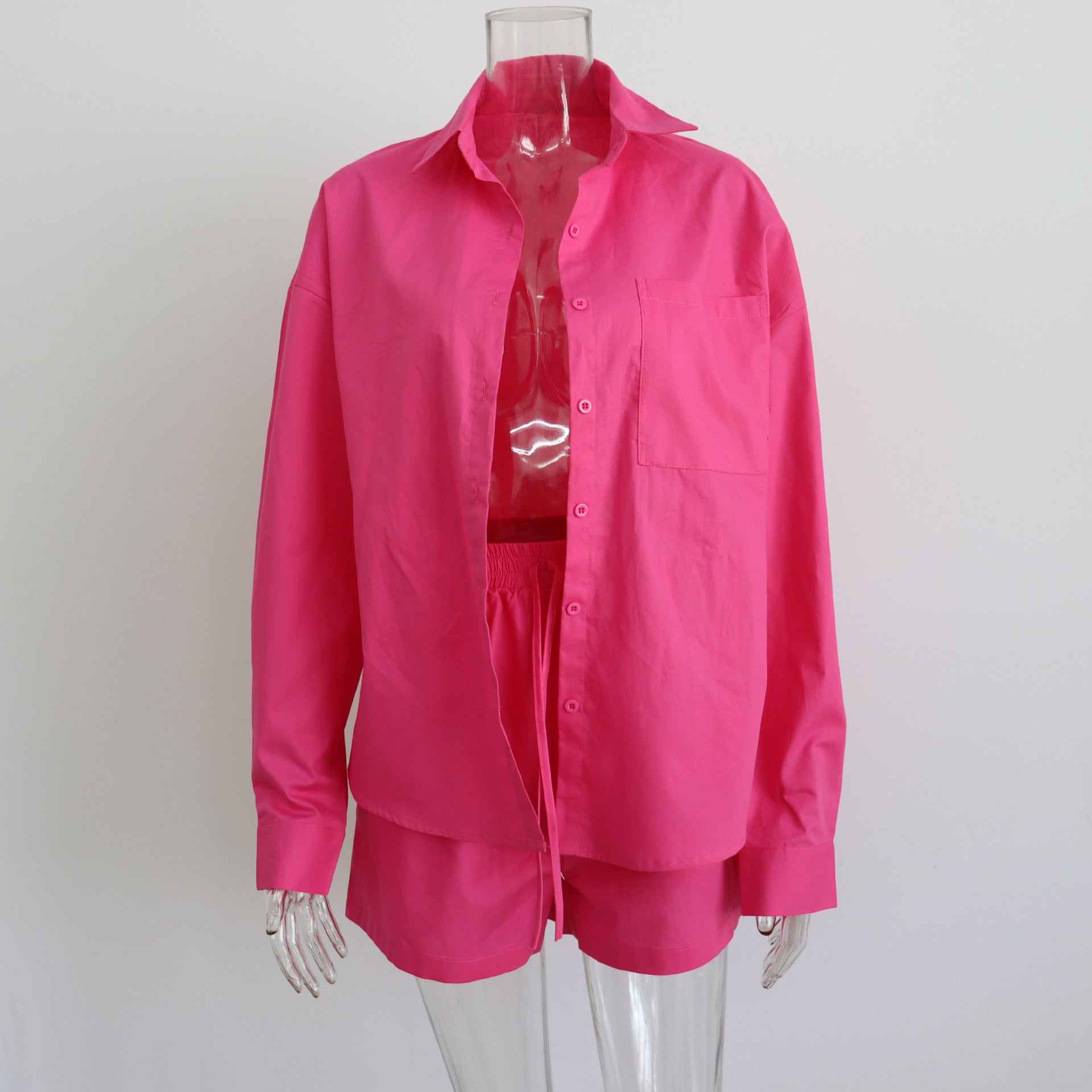 Long Sleeve Button Down Shirt & Drawstring Short Set