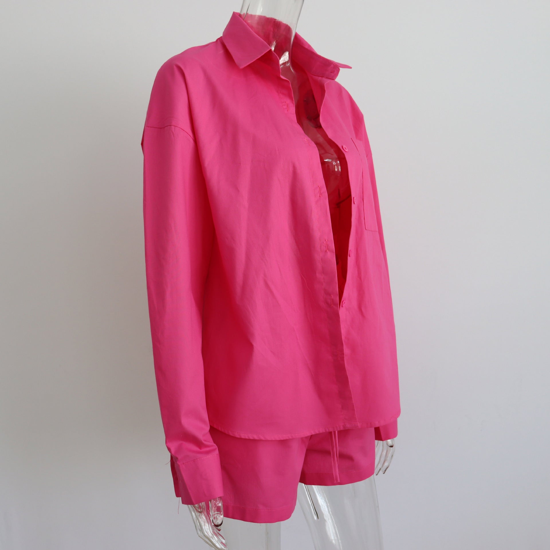 Long Sleeve Button Down Shirt & Drawstring Short Set
