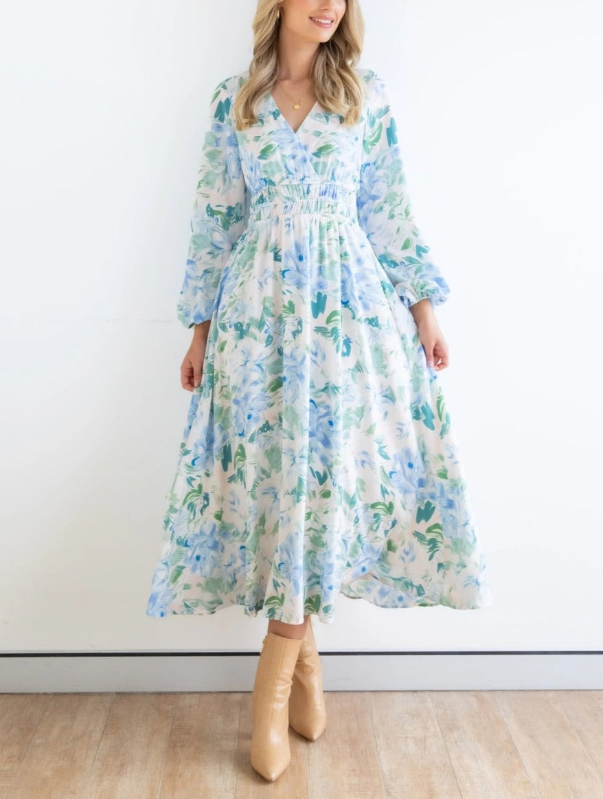 Floral Print Shirred Waist Dress
