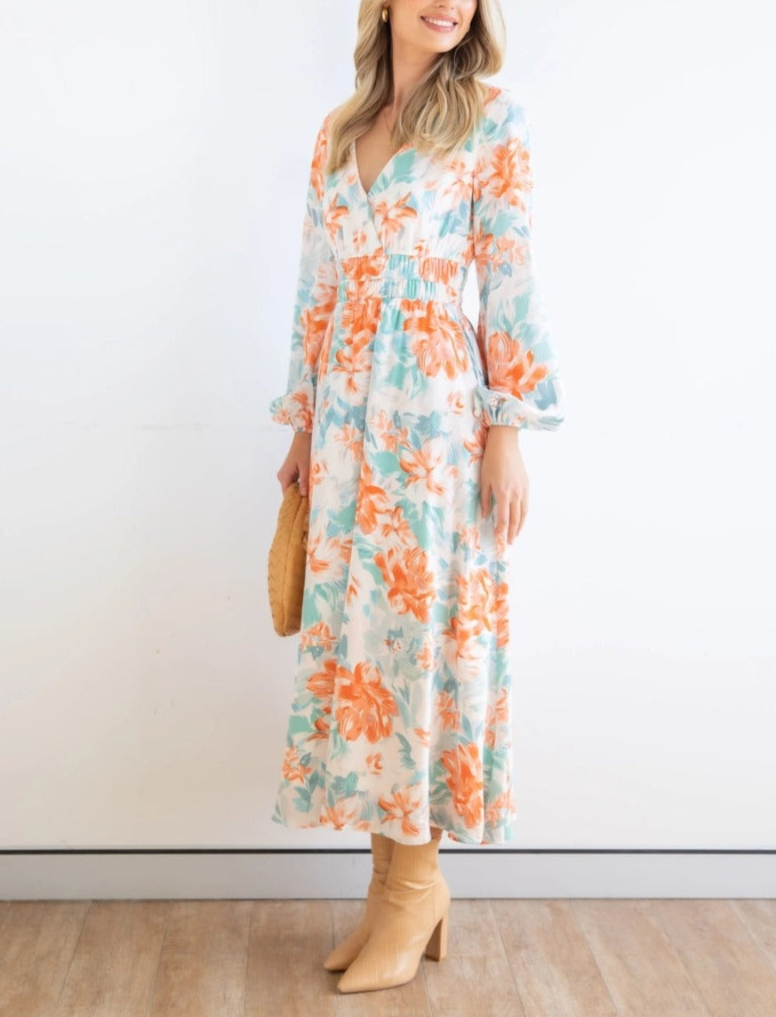 Floral Print Shirred Waist Dress