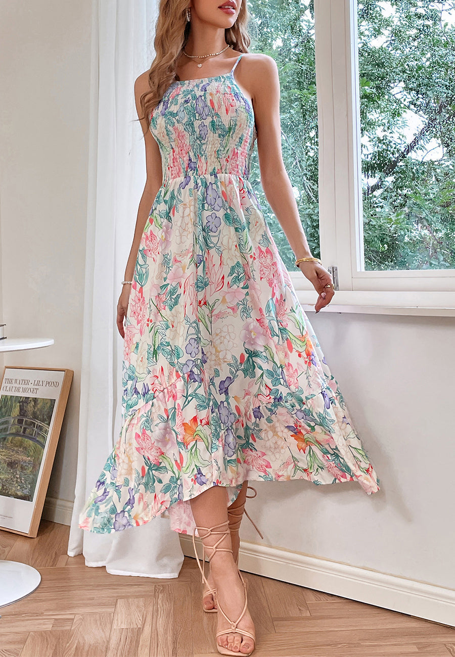 Multicolor Floral Print Halter Dress