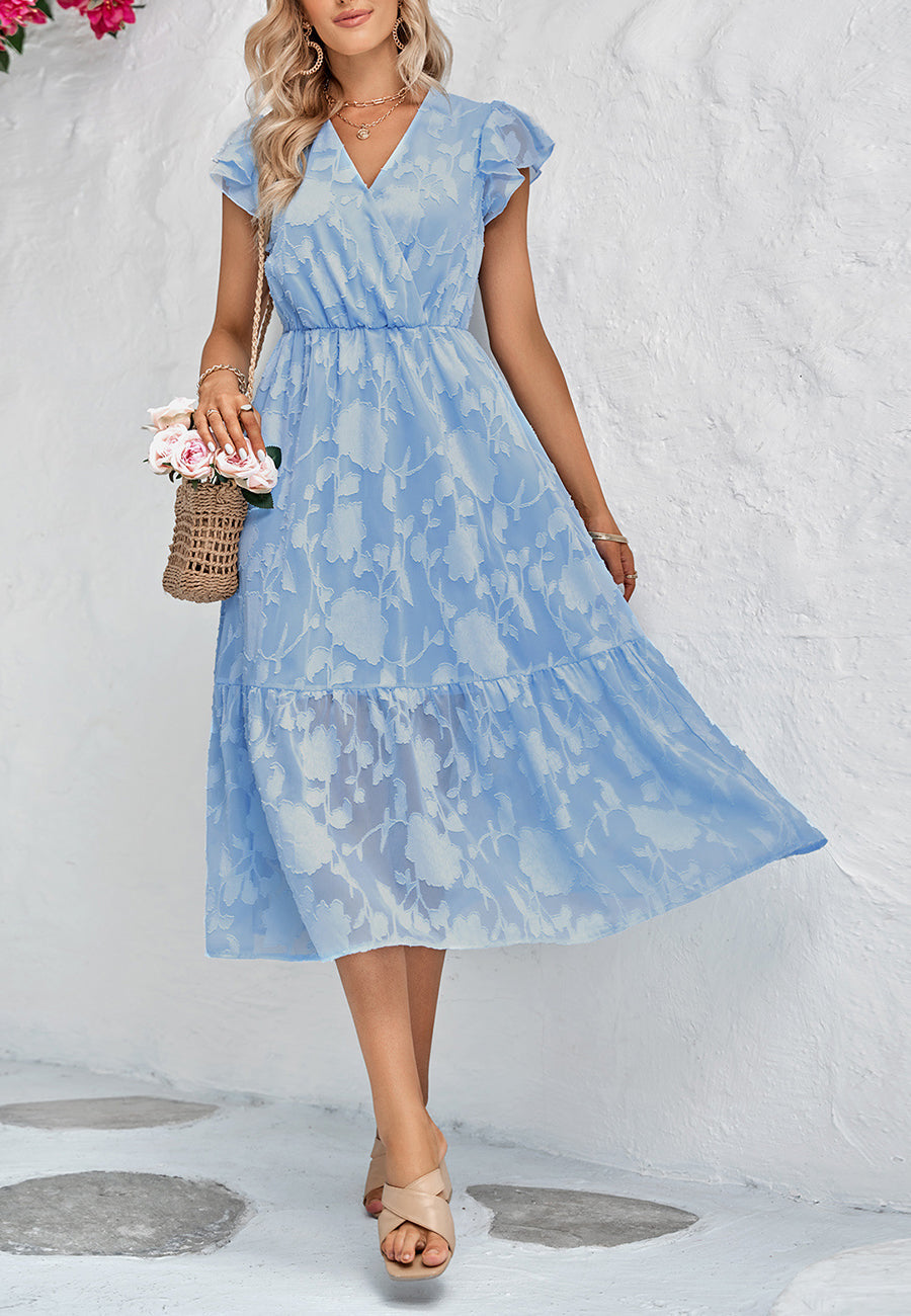 Floral Pattern Flutter Sleeve Dress