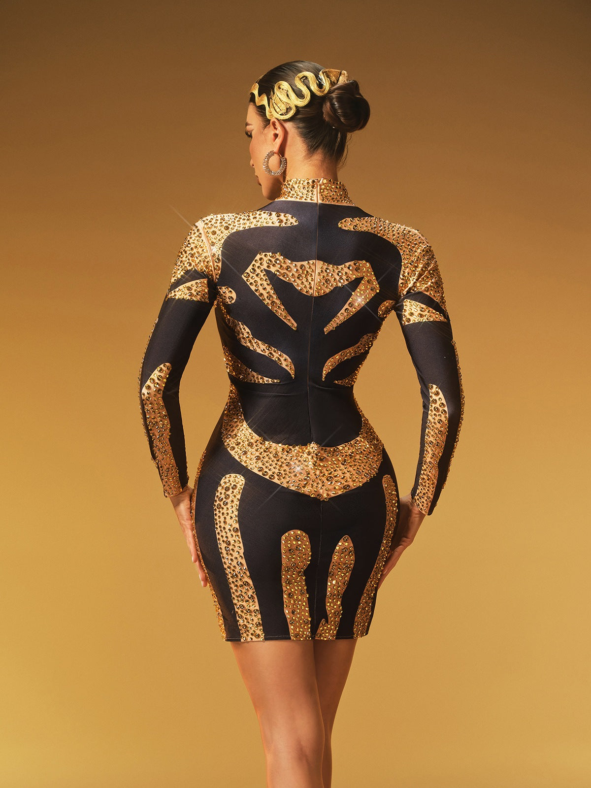 High Neck Rhinestone Mini Dress