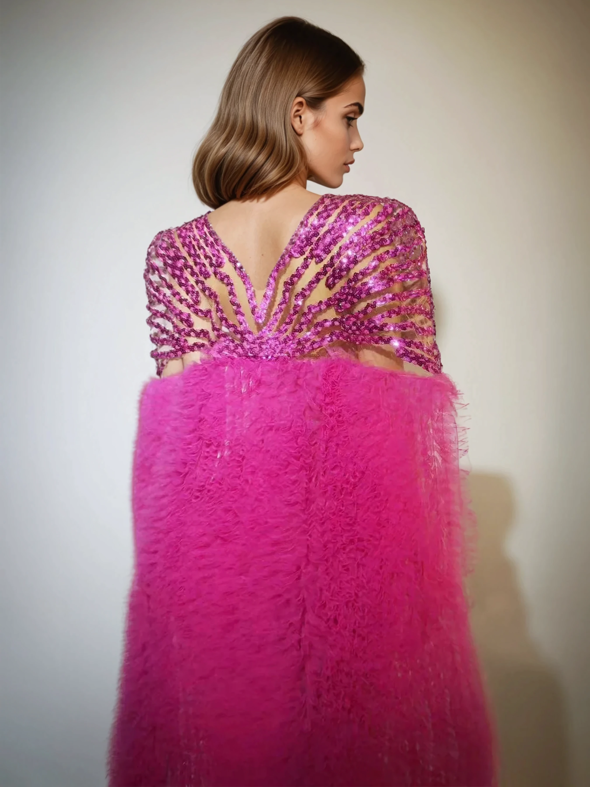 Sequin Embellished Cape Maxi Dress