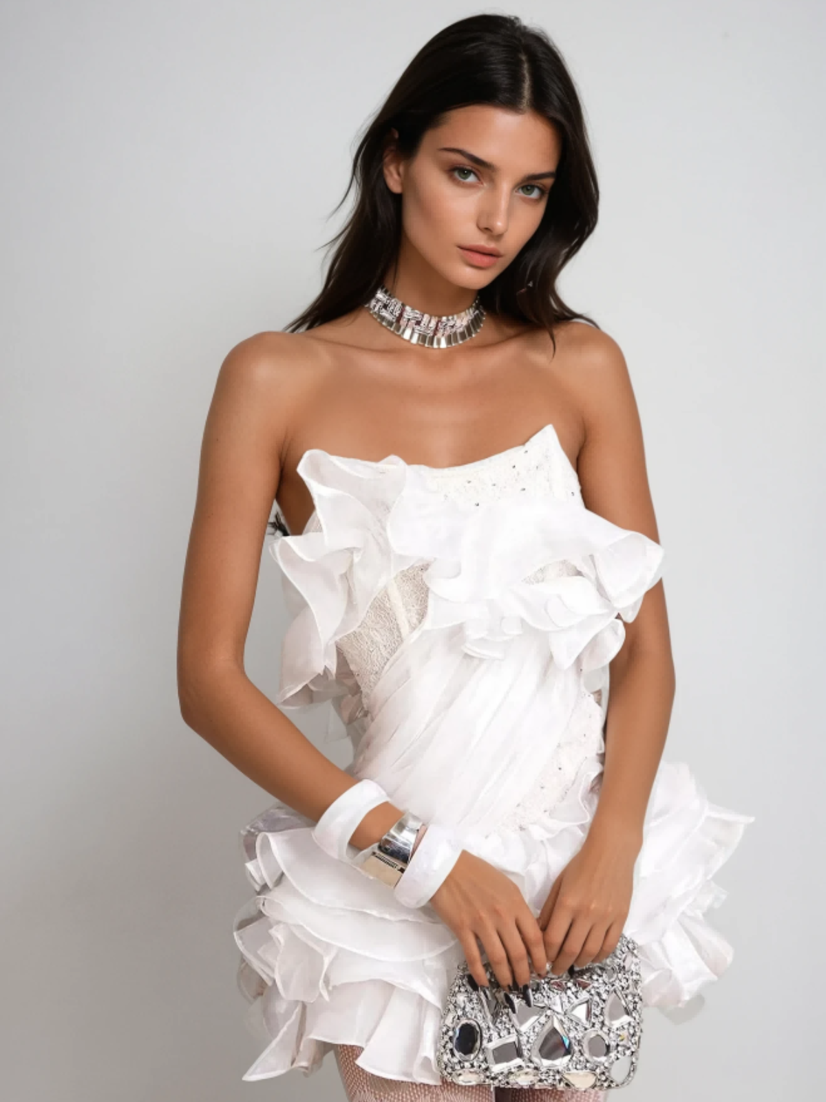 Strapless Ruffle Tiered Mini Dress