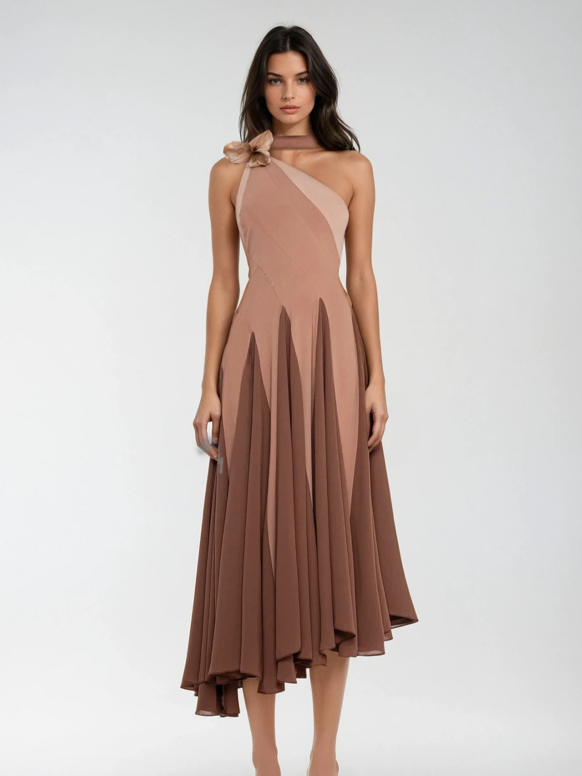 One Shoulder Scarf Midi Dress