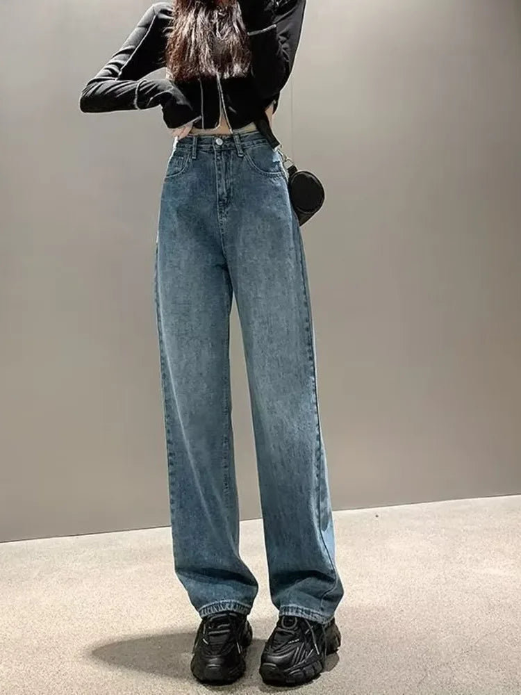 For Women With Plush Loose Legs New Autumn Slim Straight Leg Jean Blue / Xs
