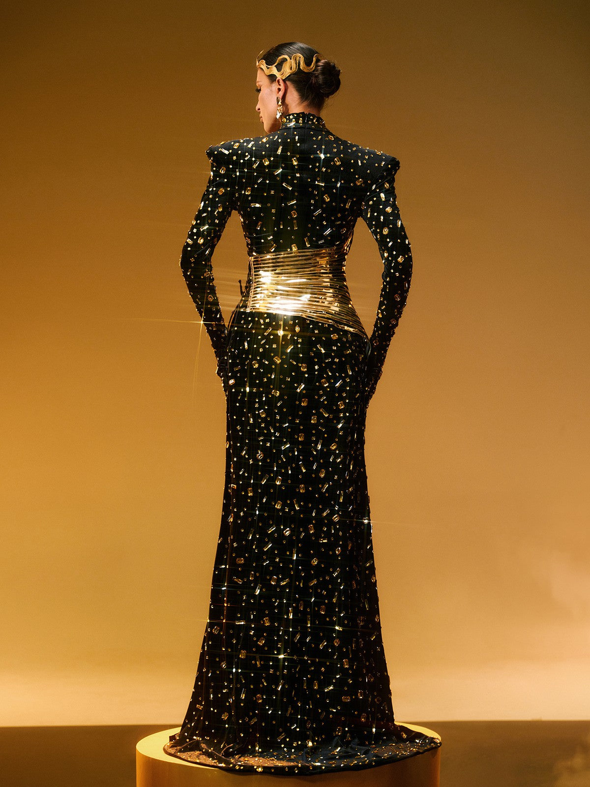 Rhinestone Embellished Split Maxi Dress In Black
