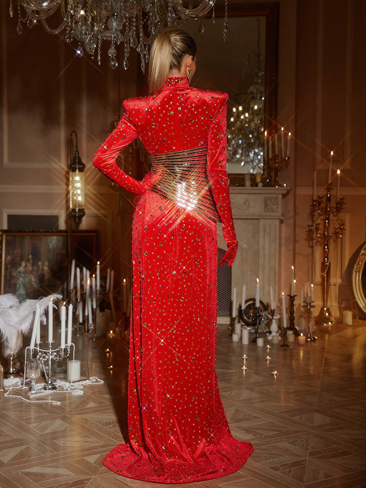 Rhinestone Embellished Split Maxi Dress