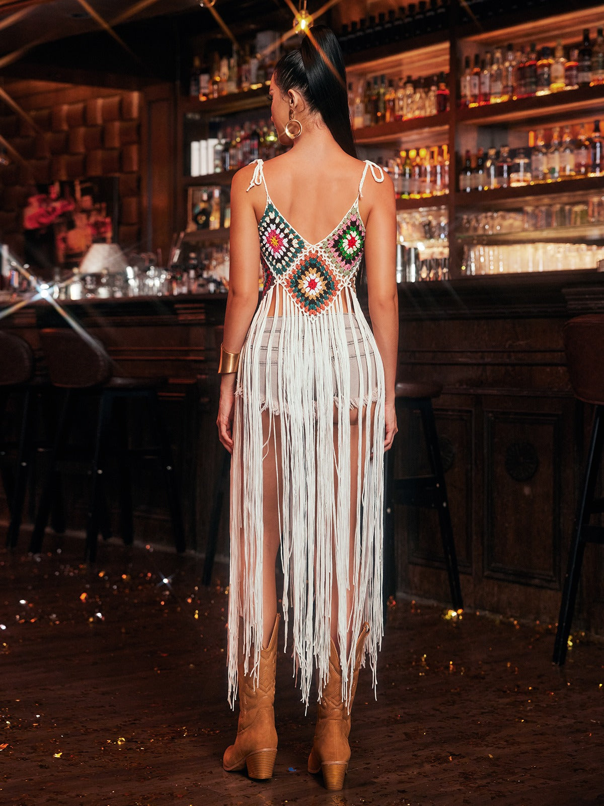 Spaghetti Fringe Knitted Cover Up Dress