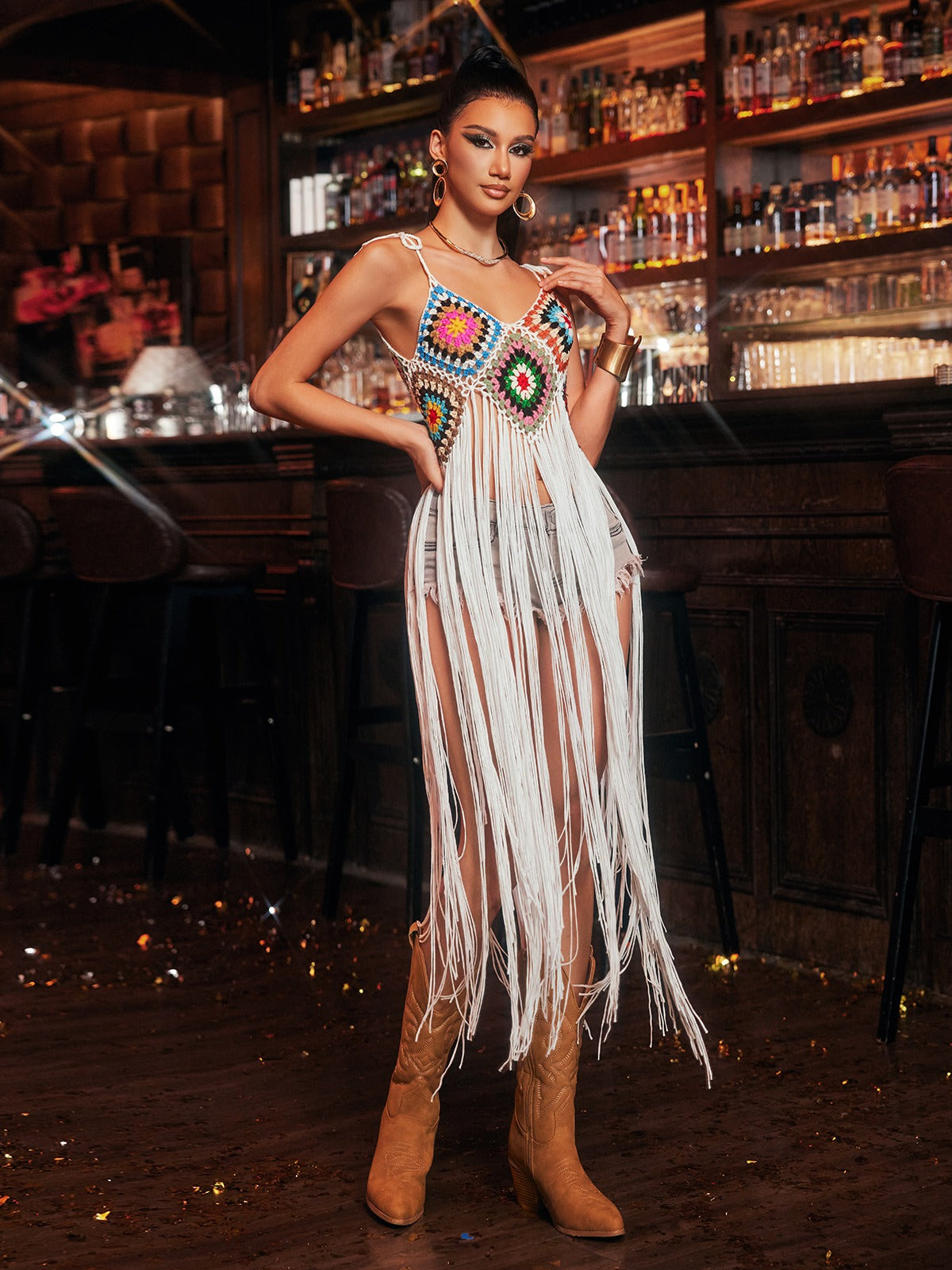 Spaghetti Fringe Knitted Cover Up Dress