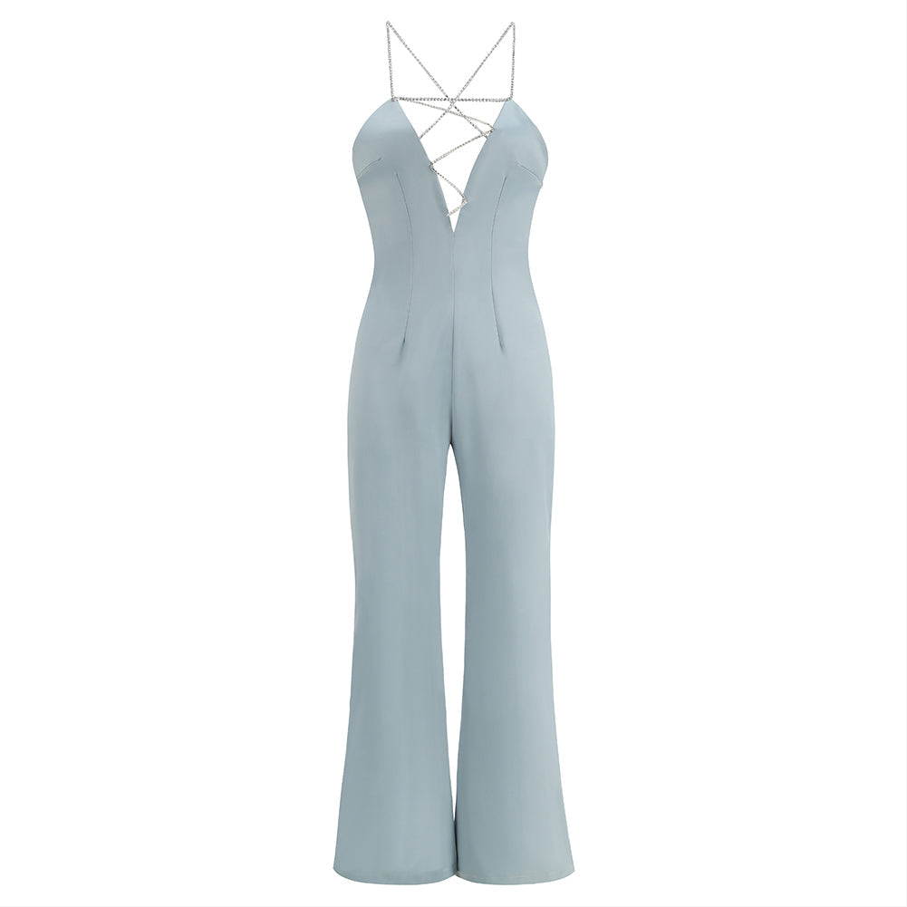 Strappy Sleeveless Drill Chain Bodycon Jumpsuit