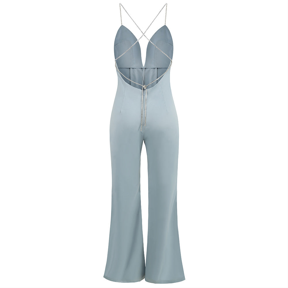 Strappy Sleeveless Drill Chain Bodycon Jumpsuit