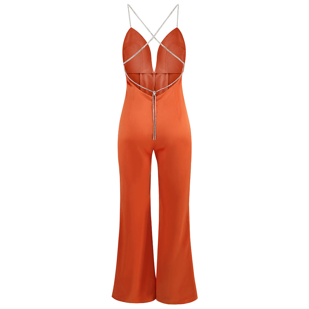 Strappy Sleeveless Drill Chain Bodycon Jumpsuit