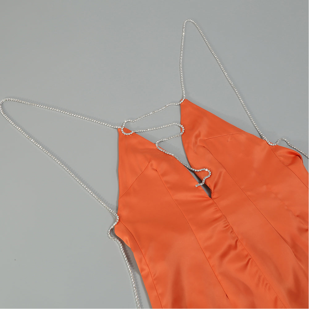 Strappy Sleeveless Drill Chain Bodycon Jumpsuit