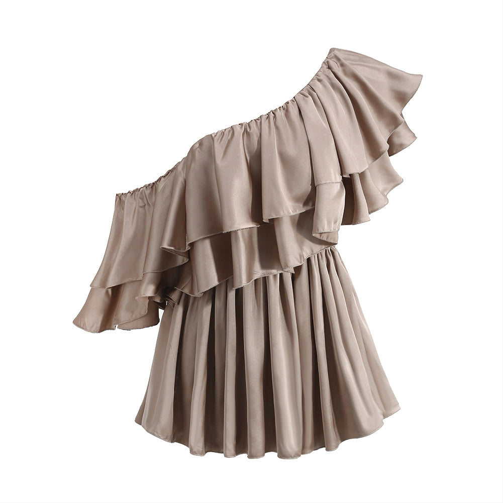 One Shoulder Short Sleeve Frill Bodycon Jumpsuit