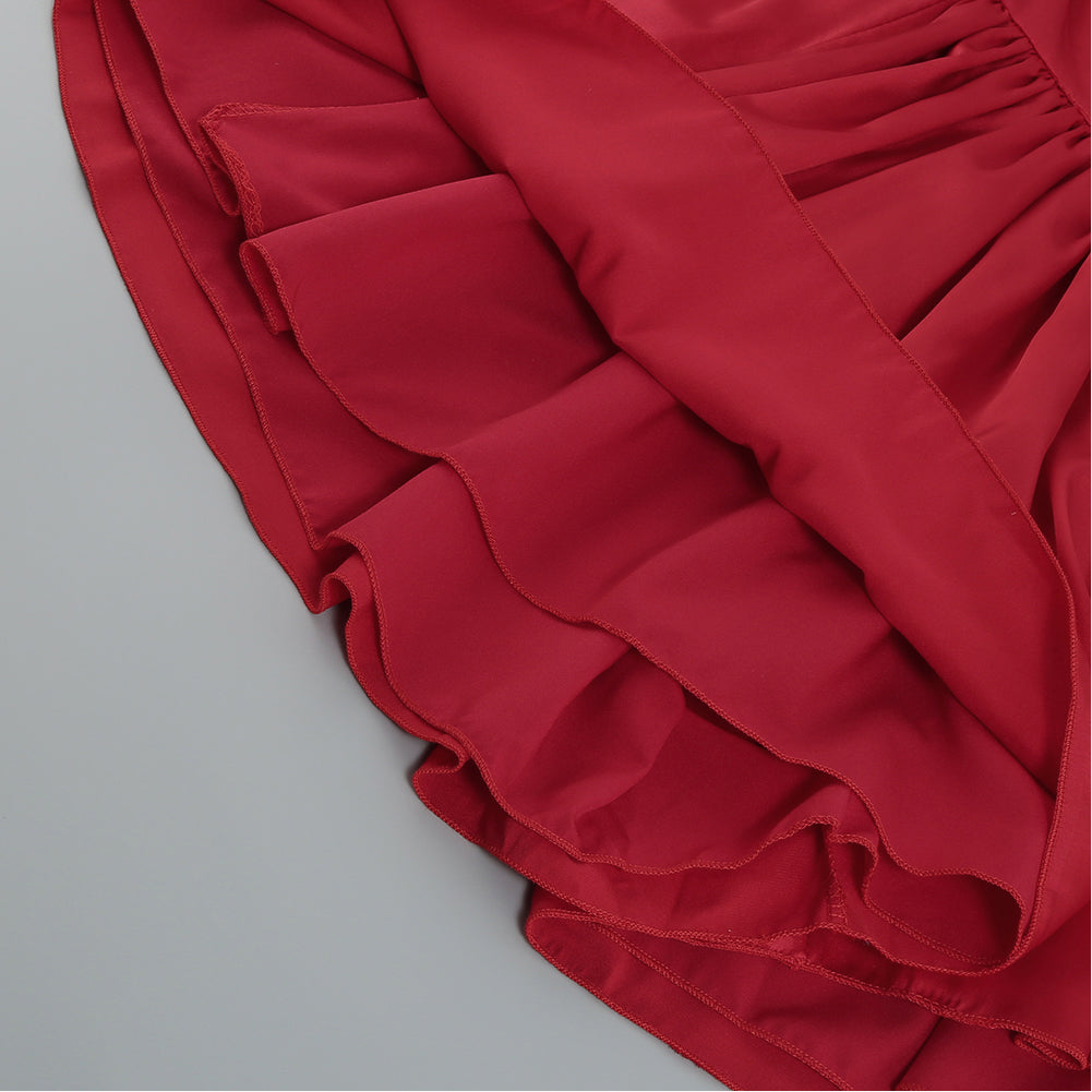 One Shoulder Short Sleeve Frill Bodycon Jumpsuit