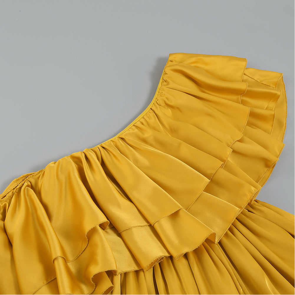 One Shoulder Short Sleeve Frill Bodycon Jumpsuit