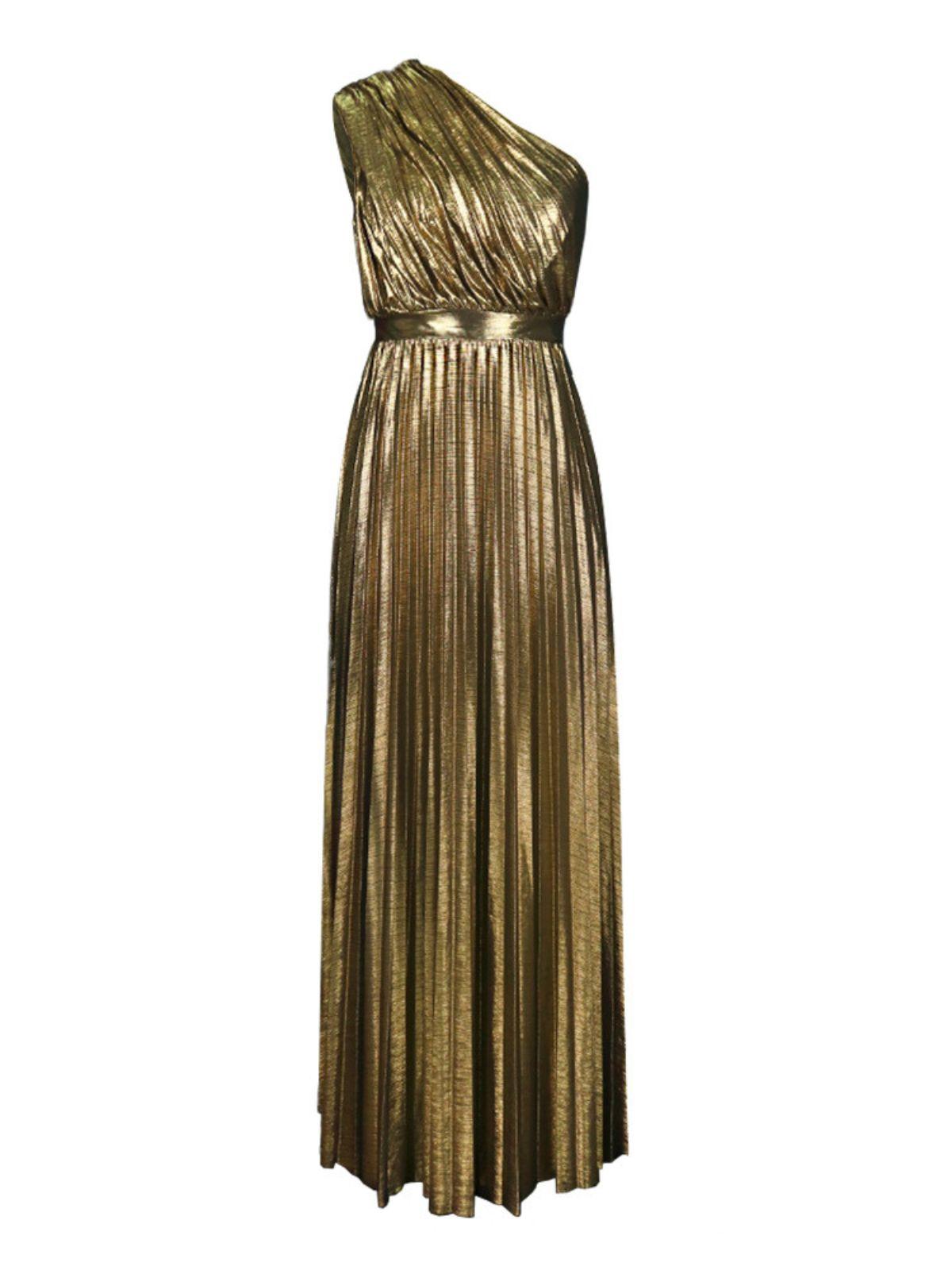 One Shoulder Metallic Maxi Dress In Gold