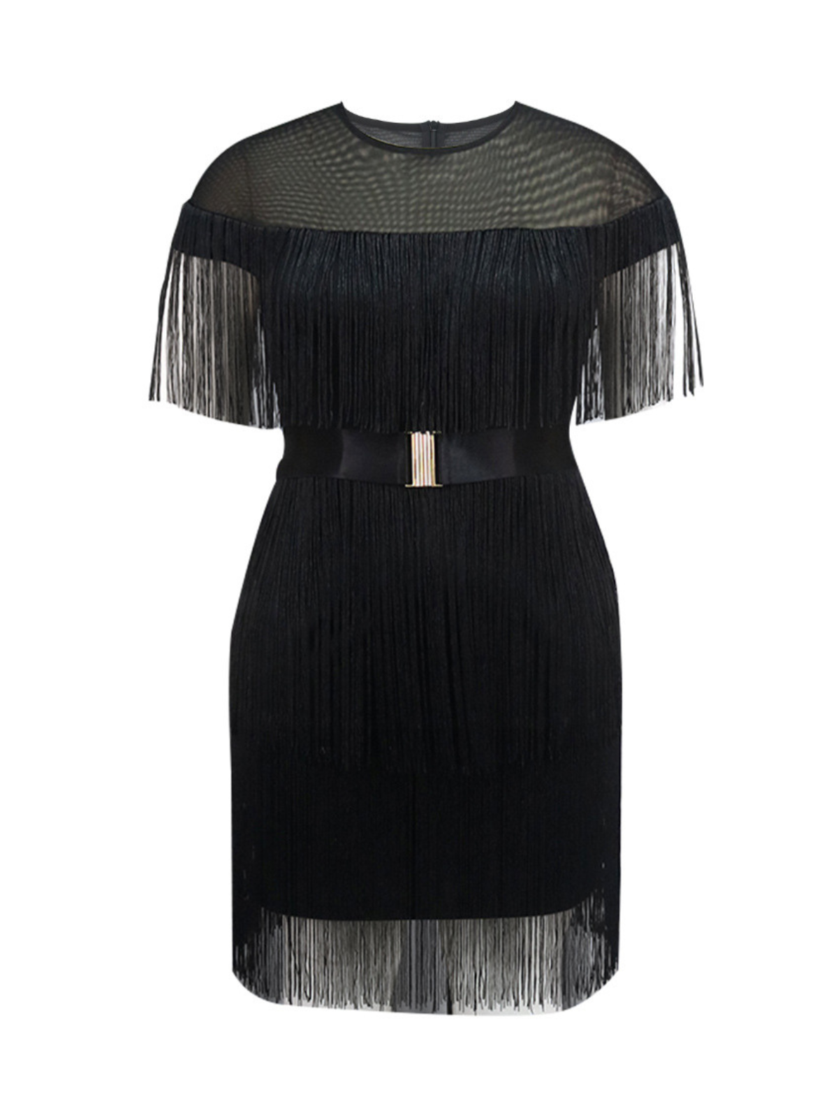 Round Neck Fringe Mini Dress