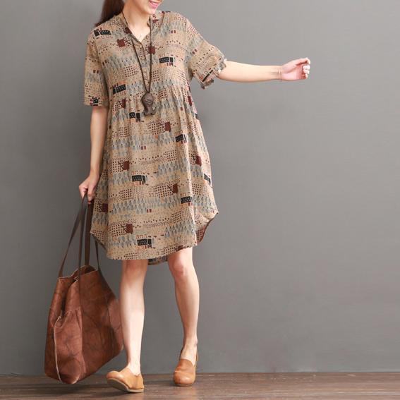 Khaki print summer shift dress long blouse
