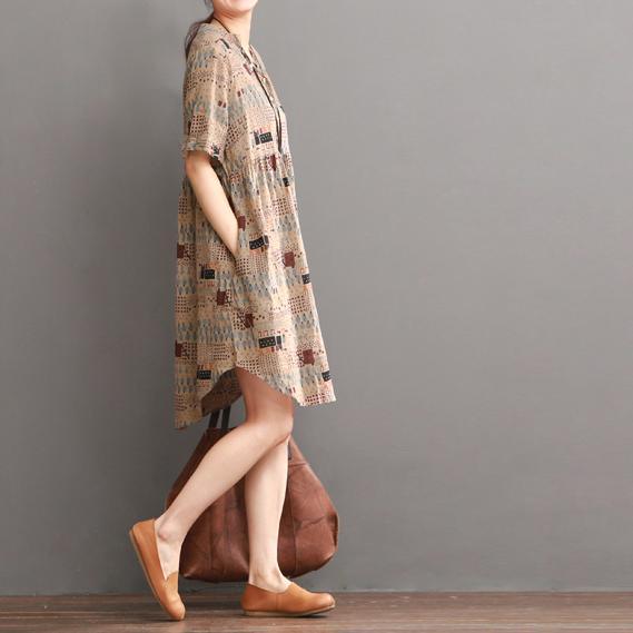 Khaki print summer shift dress long blouse