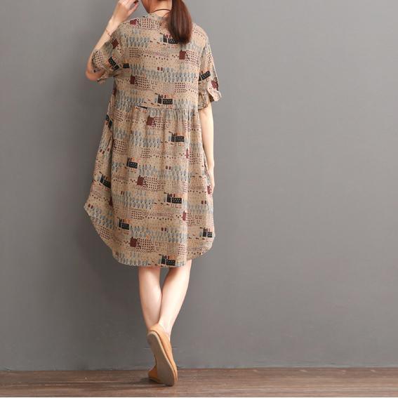 Khaki print summer shift dress long blouse