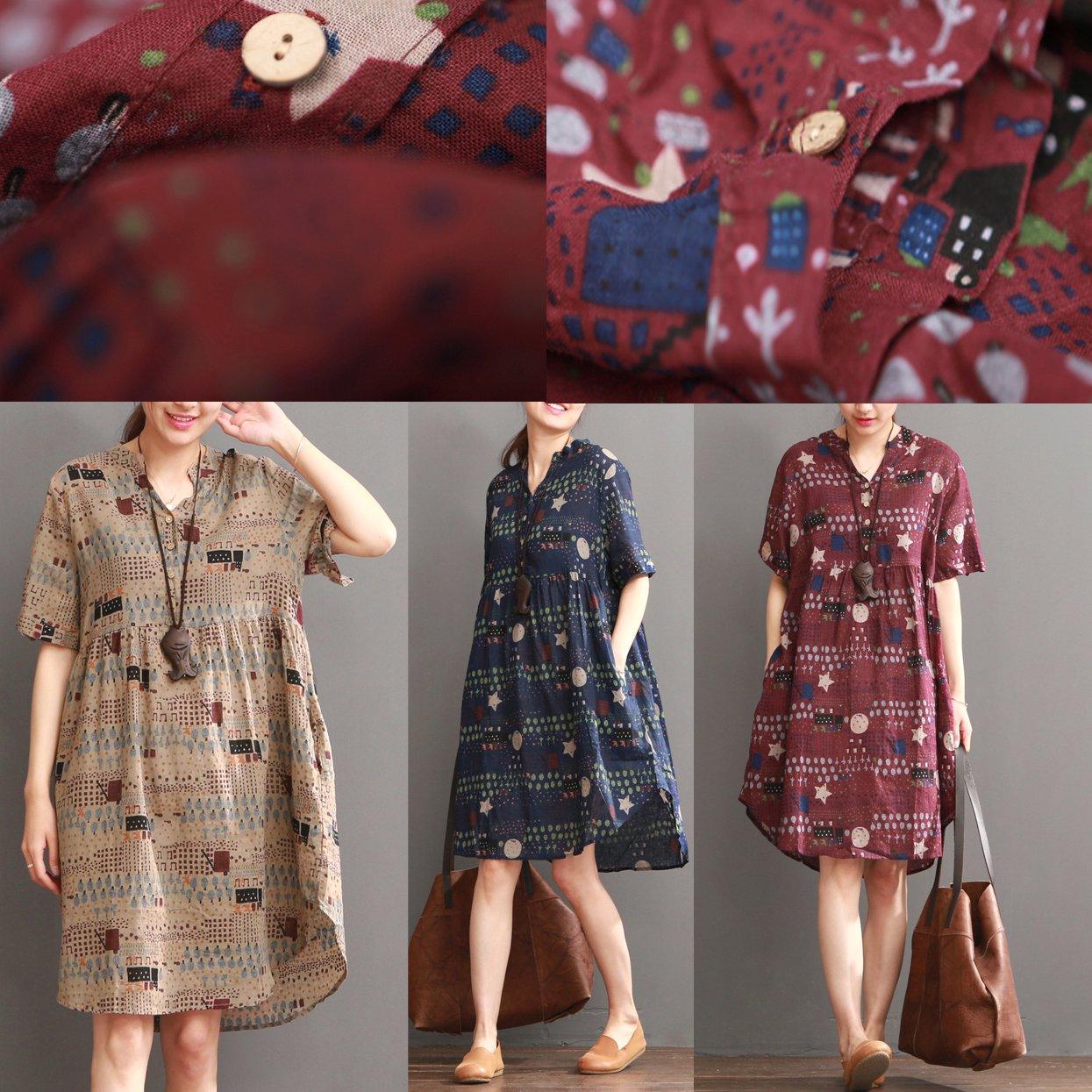 Khaki print summer shift dress long blouse